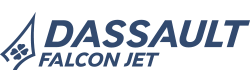 Logo da Dassault Falcon Jet escrito em azul